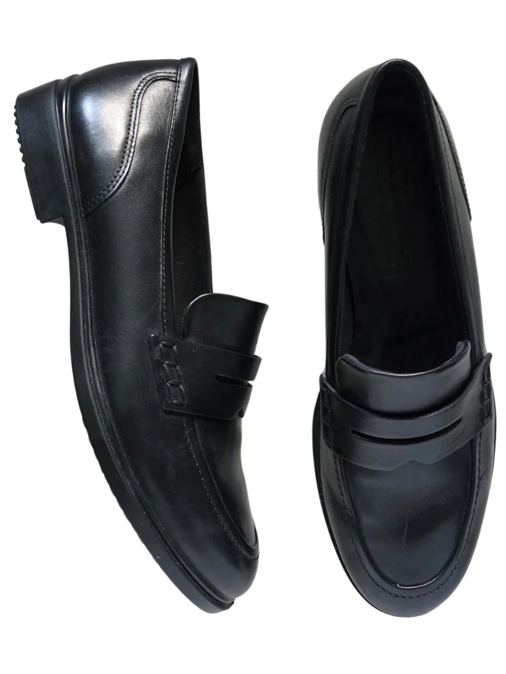 ECCO Dress Penny Black Loafers Chunky Leather